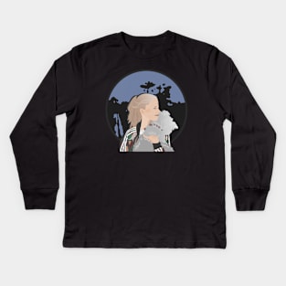 Blonde girl walking a dog Kids Long Sleeve T-Shirt